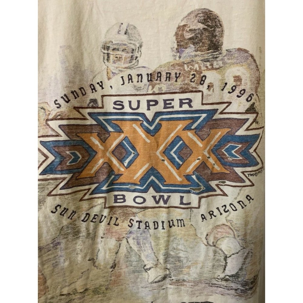 Vtg Super Bowl XXX Mens‎ Sz XL T-shirt Anvil 1996 Cowboys Vs Steelers Distressed